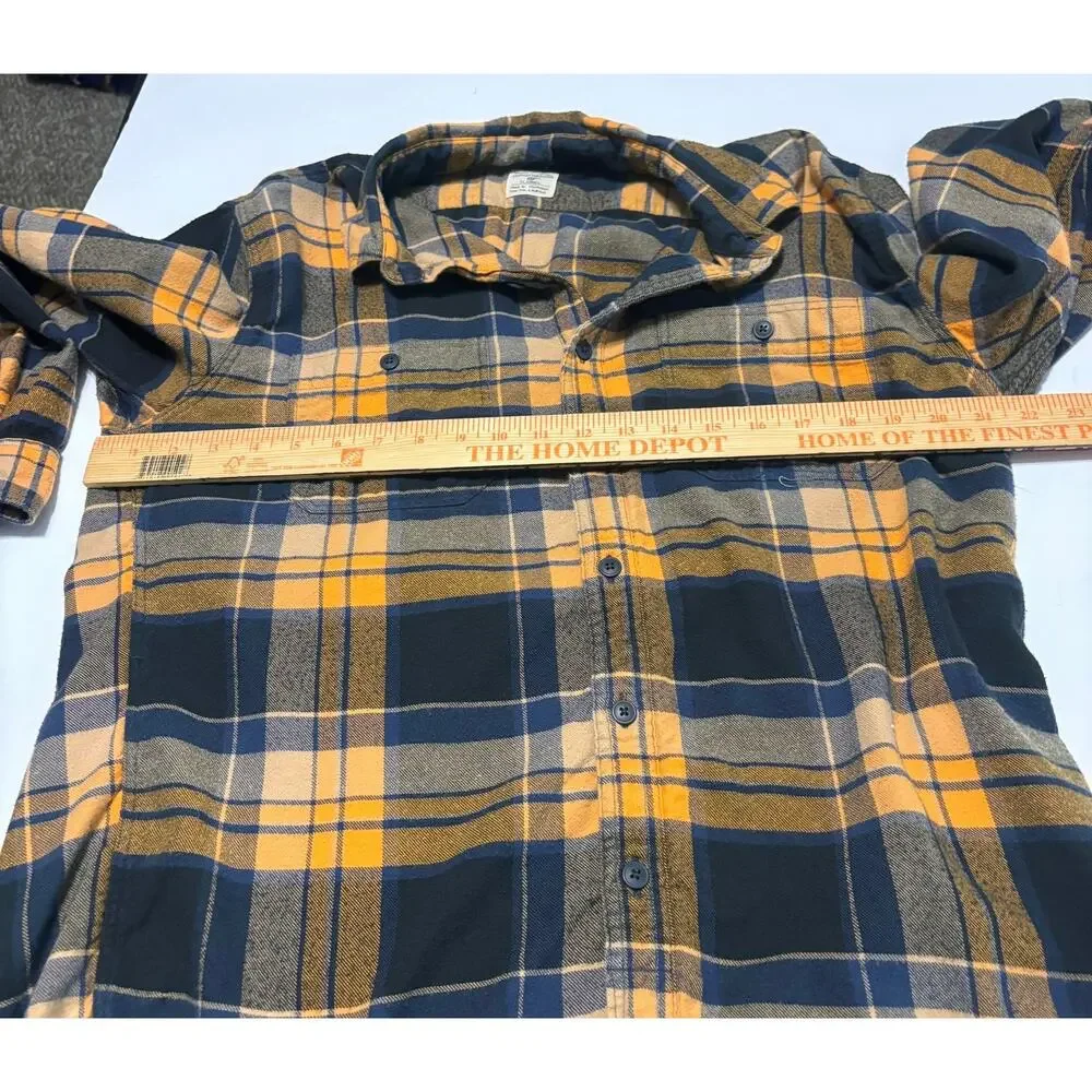 J.Crew Plaid Flannel Shirt Large Blue Orange Cotton Button Up